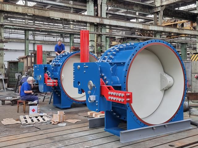 Turbine inlet butterfly valves in final assembly